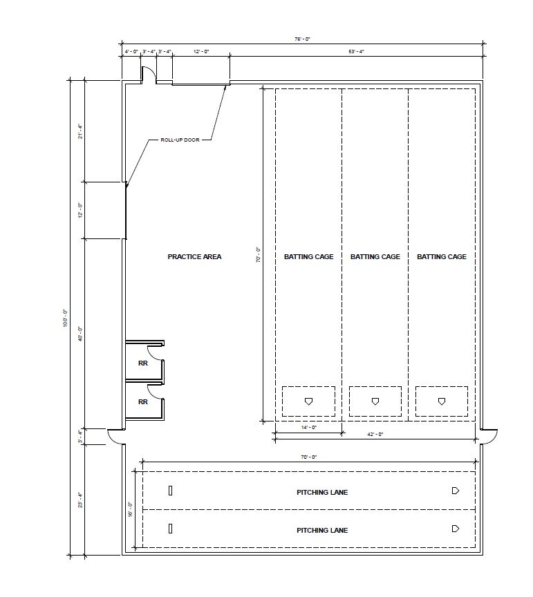 Blueprint/floorplan for the baseball and softball hitting facility